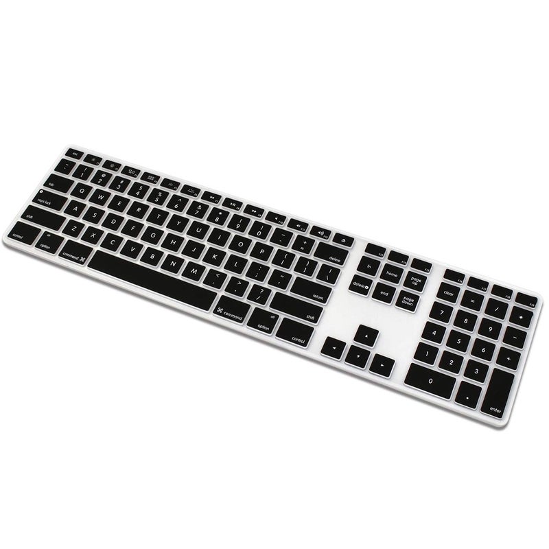 ProElife Keyboard Cover Skin for Apple Wired USB Keyboard with Numeric Keypad (A1243, NOT FIT Magic Keyboard) Ultra Thin Silicone Full Size Protector (Item Folded in Package) (Black) - Image 1
